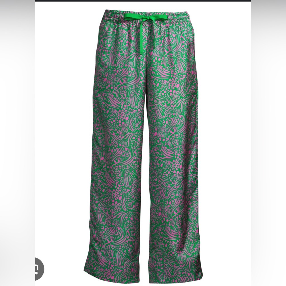 Cynthia Rowley Silk Green and Pink Patterned Pants